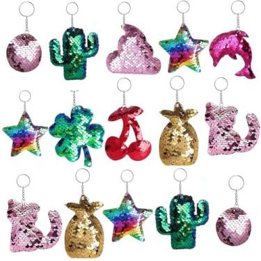 Imagem de Chaveiro de lantejoulas Outee com 15 peças, lantejoulas, chaveiro para cauda de sereia, trevo, gato, animais, lembrancinhas de festa para crianças, brindes de festa, 15 designs diferentes