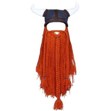 Imagem de LUTICELI Gorro de barba engraçado feito à mão com peruca de tricô, Laranja, tamanho �nico