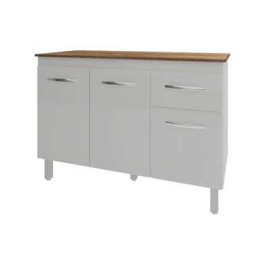 Imagem de Mobília Decor, Balcão Gabinete Para Pia 118 cm Cozinha Aline Branco com Tampo Tampão 120 cm Savana