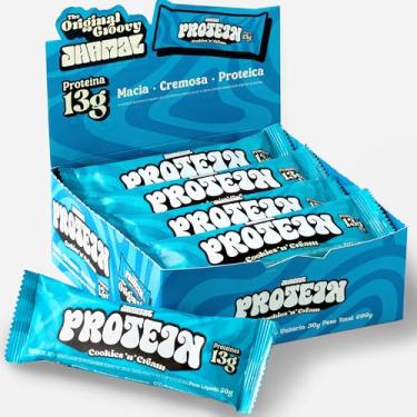Imagem de JHAMAL Barra de Proteína Vegan Cookies n’ Cream - Cremosa, Rica em Proteínas, Saudável - Vegana - Sem Glúten, Sem Adição de Açúcar, Sem OGM - Caixa com 12 un, 600g