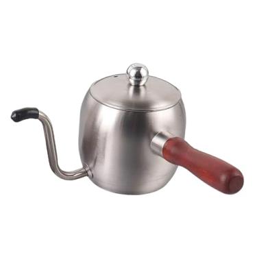 Imagem de Baoblaze Bule de chá de café de aço inoxidável para acampamento de 500 ml, bico longo e estreito para cozinha doméstica, chaleira pescoço de ganso, prata