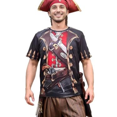Imagem de nertsipy Camiseta de fantasia de pirata, estampa 3D, para homens, mulheres, meninos, meninas, leve, macia, secagem rápida, festa de gala na praia, Preto, XXG