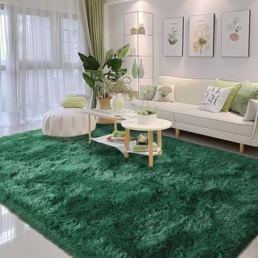Imagem de Awaytail Tapete fofo antiderrapante 1,8 x 2,5 m, preto e verde, tapetes grandes para sala de estar, tapete felpudo de musgo esmeralda para quarto
