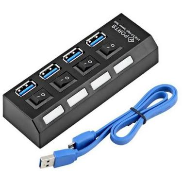 Imagem de Hub Usb 3.0 Com 4 Portas High Speed 5 Gbps Com Teclas On/Off Suporta H