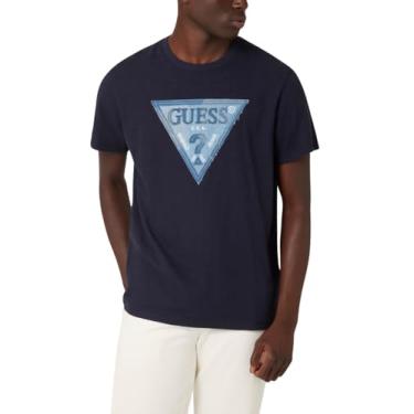 Imagem de GUESS Camiseta masculina triângulo ecológico, Azul inteligente, G