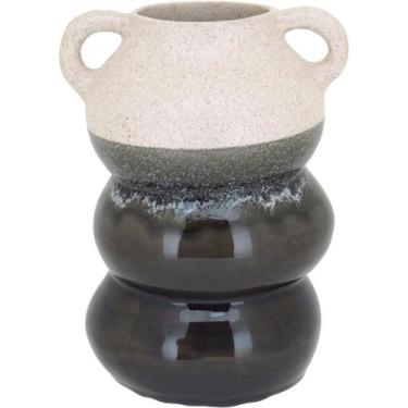 Imagem de Vaso Decorativo Enfeite Casa Cerâmica 22x16x16cm Cinza - NH, Material: