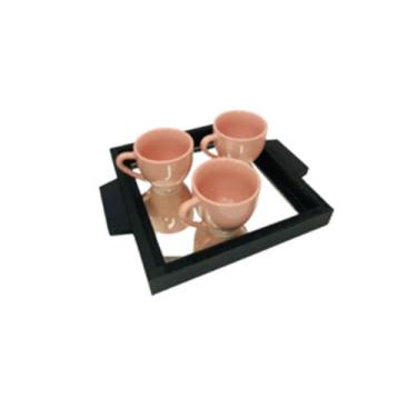 Imagem de Bandeja Quadrado P com Espelho Decoração  Café Organização Madeira - A