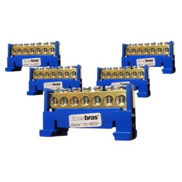 Imagem de Kit 5 Barramento Borneira Neutro 7 Vias Azul 1,5-16mm² - Enerbras