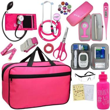 Imagem de Kit Bolsa Cores Aparelho de Pressao Esfigmomanometro Estetoscópio Medi