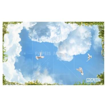 Imagem de Papel De Teto Céu ul Nuvens Moldura Impressa 3,5M Rof31 - Você Decora