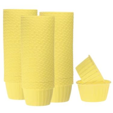 Imagem de HARFINGTON 150 peças de copos de cupcake de 100 ml, tamanho padrão, forros de cupcake de papel, embalagens à prova de gordura, descartáveis para casamento, aniversários, Natal, sobremesa, amarelo