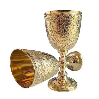 Imagem de EXNOT Cálice de cálice vintage de latão | 1 x taças de vinho real do rei Arthur - presentes medievais renascentistas para comunhão, pacote de Natal de 1 pç Igreja Católica Cálice Real, Batismo,