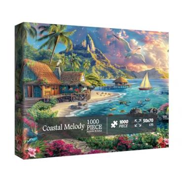 Imagem de Beach Ocean Puzzles for Adults 1000 Pieces Nature, Summer Hawaii Landscape Scenic Jigsaw Puzzles, Bird Plant Flower Fish Sea Turtle Scenery Puzzle
