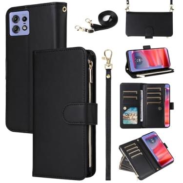 Imagem de Furill Capa carteira para Motorola Moto Edge 50 pro 5G com alça de pulso alça de ombro transversal flip zíper bolsa porta-cartões slots protetor acessórios capa de telefone Moto edge50pro 5G meninas