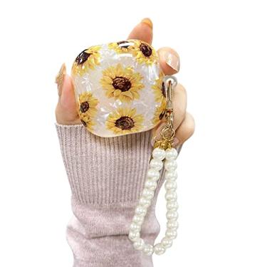 Imagem de Fycyko Capa protetora feminina compatível com Samsung Galaxy Buds 2 Pro/2, floral com chaveiro, pérola e girassol