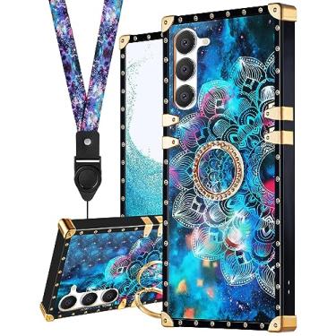 Imagem de Loheckle Capa feminina para Samsung Galaxy A14 5G, capas quadradas de designer para Samsung A14 5G capa com suporte de anel e cordão, capa elegante de mandala para Galaxy A14 5G 6,6 polegadas