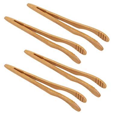 Imagem de 4 pinças de bambu de 18 cm pinças de chá de bambu pinças de torradeira de bambu pinças de comida de cozinha pinças de chá chinesas ecológicas para torradas de chá, pão, frutas, picles, braços curvados