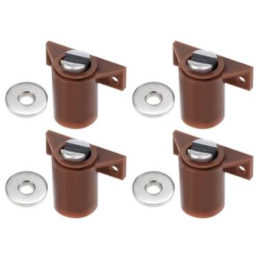 Imagem de DTGN Trava magnética de toque de 29 x 32 mm (CxL) - Pacote com 4 - Bom para móveis de gaveta de armário de cozinha - Fechos de trava magnética de plástico - Café