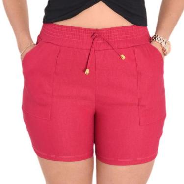 Imagem de Shorts Feminino Cintura Alta Bengaline - Lori Modas, Pink, P