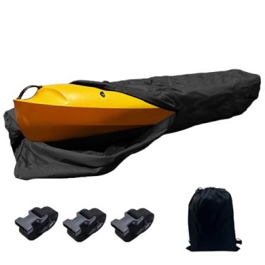 Imagem de Chinflly Capa de caiaque, capa de canoa preta, envoltório completo, espessa, impermeável, para caiaque ao ar livre, canoa/prancha de remo, acessórios de caiaque adequados para caiaque de 3 metros de