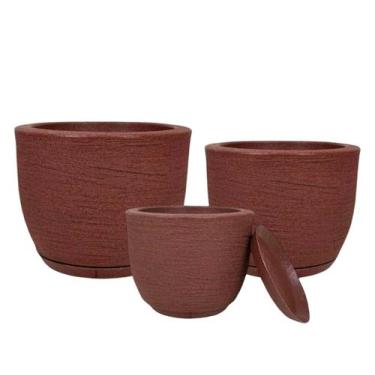 Imagem de Kit 3 Vasos Cone de Polietileno Jateado com Textura Grafiato  Elegânci