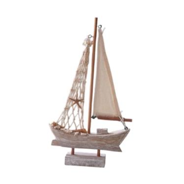 Imagem de XLWLLNJ Mini modelo de modelo de decoração de madeira mediterrânea de madeira barco a vela de madeira para escritório sala de estar, 28cm X 15.5cm X 4cm