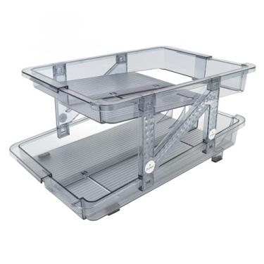 Imagem de Organizador de Lata de Refrigerante Expansível, Dispensador de Lata de Refrigerante Com Rolamento Automático, Caixas Organizadoras de Geladeira de 2 Camadas (Azul)