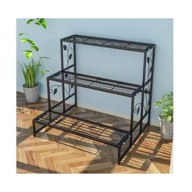 Imagem de Flower Rack，Plant Stand Indoor Outdoor，Storage Rack，Simple Plant Stand，Floor-Standing Glower Rack，Tier Plant Stand ，Step Flower Stand，for Living Room Balcony Garden(Black,80*66*74cm/31.5*26*29.1in)