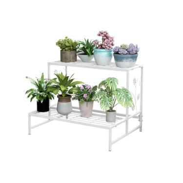 Imagem de Flower Rack，Plant Stand Indoor Outdoor，Storage Rack，Simple Plant Stand，Floor-Standing Glower Rack，Tier Plant Stand ，Step Flower Stand，for Living Room Balcony Garden(White,80*44*44cm/31.5*17.3*17.3in)