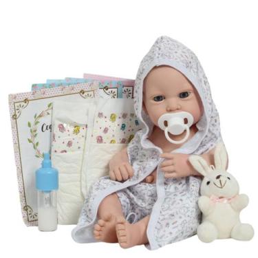 Imagem de Boneco Reborn Realista Menino Roupão Coelhinho Pelúcia - Cegonha Rebor