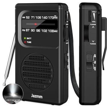 Imagem de Jazmm Rádio portátil AM FM, rádio operado por bateria com alto-falante grande de 3 W, rádios transistores com melhor recepção, bolso com clipe traseiro, lanterna, conector de fone de ouvido de 3,5 mm