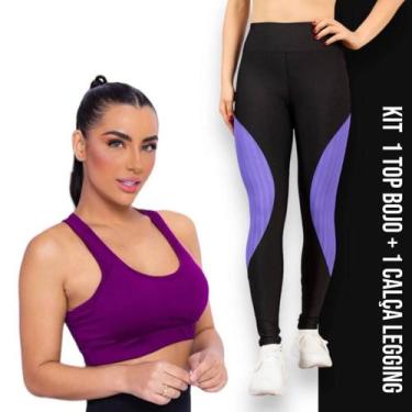 Imagem de Kit conjunto TOP ALÇA MÉDIA bojo + CALÇA LEGGING REDINHA Feminino Acad