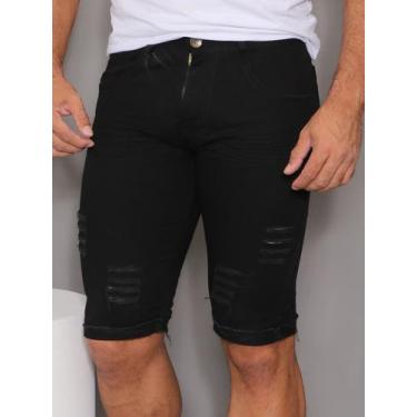 Imagem de Bermuda jeans masculina preta rasgada - SSJEANS, 44