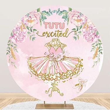 Imagem de Baocicco 2,2 m Tutu animado capa de fundo redonda primavera flor rosa plantas vestido princesa bailarina aquarela círculo fundo fotografia menina festa de aniversário chá de bebê bolo mesa estúdio de