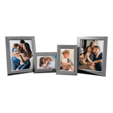 Imagem de Kit 4 Porta Retratos 2 10x15 e 2 15x20 Prata - MultiArt