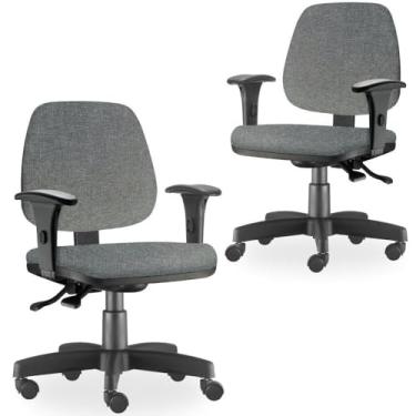 Imagem de Kit 02 Cadeiras de Escritório Giratória Executiva Ergonômica Job L02 Linho Cinza Escuro - Lyam Decor