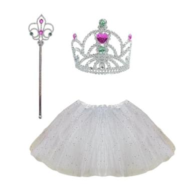 Imagem de Kit fantasia Princesa Rainha Conto de Fadas Tiara Coroa + Varinha Mágica + Saia de Tule com Glitter Completa (Rainha)