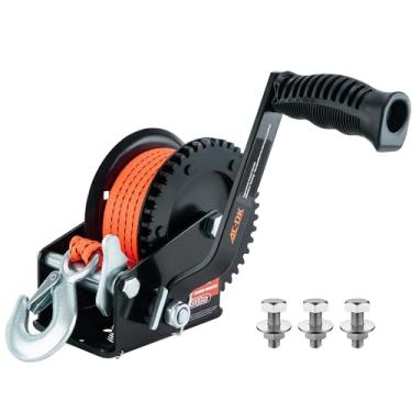 Imagem de AC-DK Guincho de reboque de barco resistente de 725.7 kg com alça de 26 pés, catraca bidirecional e guincho de reboque de engrenagem 4: 1, guincho de manivela portátil para barco, caminhão, reboque,