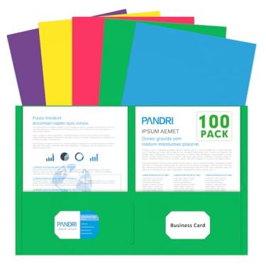 Imagem de Duas pastas de bolso, PANDRI pacote com 100, 2 pastas de bolso, pasta de arquivo de papel tamanho carta para escola, escritório, casa, negócios, cores sortidas, 5 cores