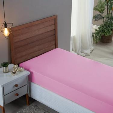 Imagem de Lençol Cama Box Solteiro Algodão Percal 300 Fios Hotel Pousada com Elástico Extra Macio (Rosa)