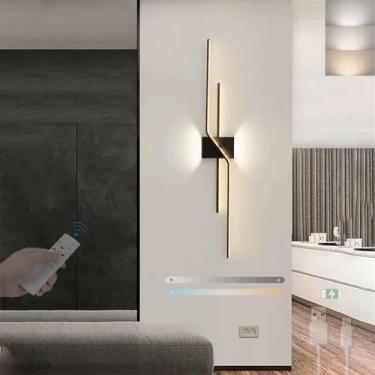 Imagem de Lâmpada de parede LED 3 modos de cores regulável 5%-100% com arandelas de parede de controle remoto recarregável por USB, luzes de parede modernas de metal minimalista, iluminação de parede linear