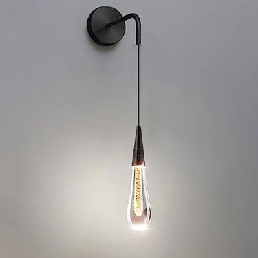 Imagem de Arandelas de parede Creative Teardrop Wall Light Single Alumínio Luminária de parede pendente com forma de gota Cristal LED Cabeceira Simples Preto Dourado Luminárias de parede