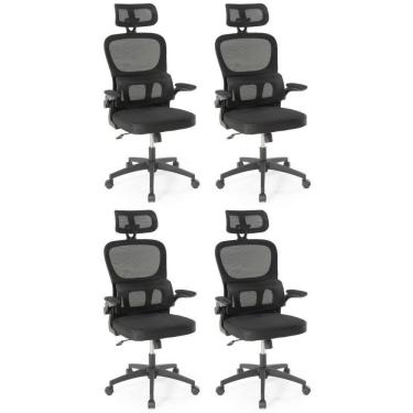 Imagem de Kit 4 Cadeiras De Escritório Giratória Executiva Atenas Com Regulagem De Altura - Preto