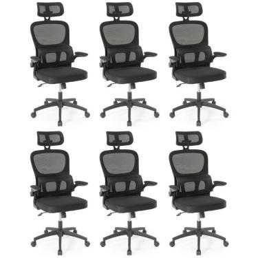 Imagem de Kit 6 Cadeiras De Escritório Giratória Executiva Atenas Com Regulagem De Altura - Preto