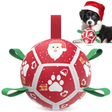 Imagem de QDAN Bola De Futebol De Brinquedos Para Cães De Natal Com Alças, Brinquedos Interativos Para Cães Ao Ar Livre Para Cabo De Guerra, Presentes De Aniversário Para Cachorrinhos, Brinquedo Para Puxar Cães