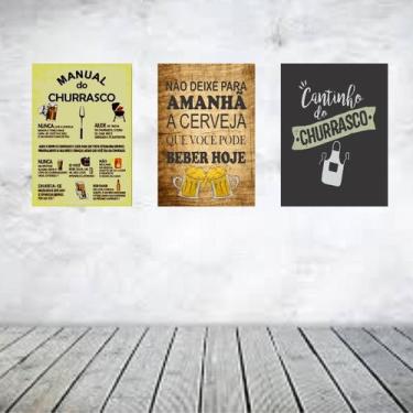 Imagem de Kit 3 Placas Decorativas Churrasco 02 MDF 3mm 18x26 - Brothers Mineiro