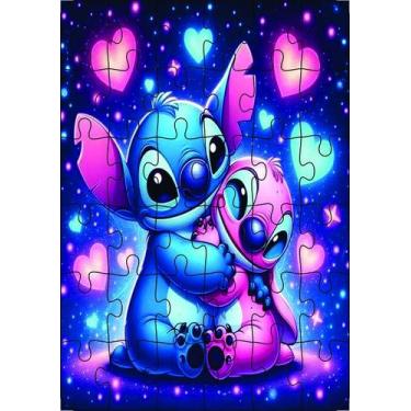 Imagem de Quebra-Cabeça Jogo Infantil Stitch 2 36 Peças MDF 18x26 - Brothers Min