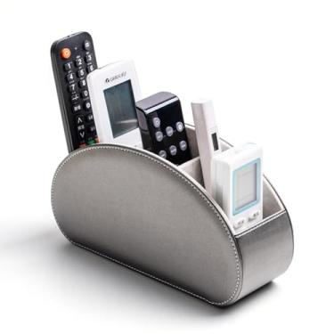 Imagem de Caixa organizadora de suporte de controle remoto com 5 compartimentos de couro sintético multifuncional para escritório, armazenamento de TV, controle remoto para reprodutor de mídia, pincel, lápis,