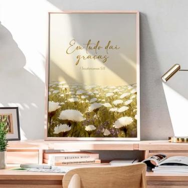 Imagem de Quadro Decorativo Cristão Gospel; Em tudo Dai Graças; 1 Tessalonicenses 5:18. Quadros bíblicos; Versículos Bíblicos; Presente criativo; Quadro com Mensagem Motivacional; Motivação; Evangélico. Quadro para Sala; Quadro para quarto; (Moldura Crua 21x30)
