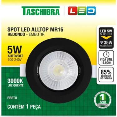Imagem de Spot Led Taschibra Alltop Embutir Redondo Preto 5W 3000K
